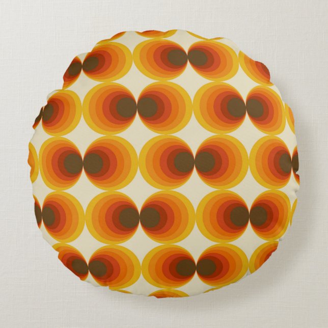 Colorful Abstract Retro Geometric Pattern Round Pillow (Front)