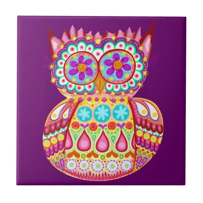 Colorful Abstract Retro Owl Ceramic Tile