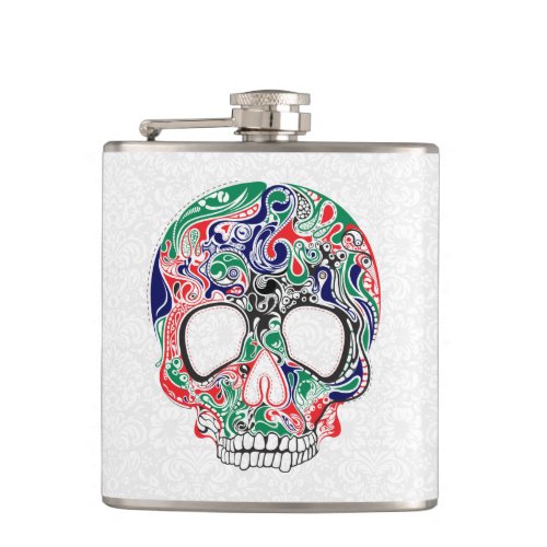 Colorful Abstract Retro Sugar Skull Hip Flask