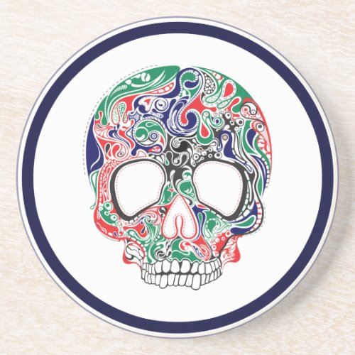 Colorful Abstract Retro Sugar Skull Sandstone Coaster