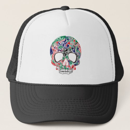 Colorful Abstract Retro Sugar Skull Trucker Hat