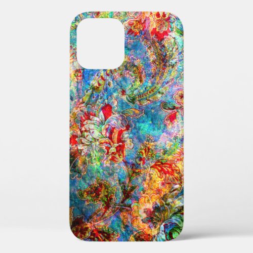 Colorful Abstract Rustic Floral Design iPhone 12 Pro Case