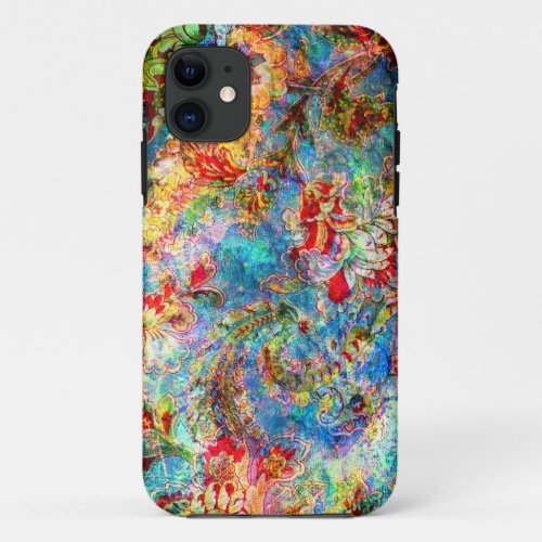 Colorful Abstract Rustic Floral Design iPhone 11 Case