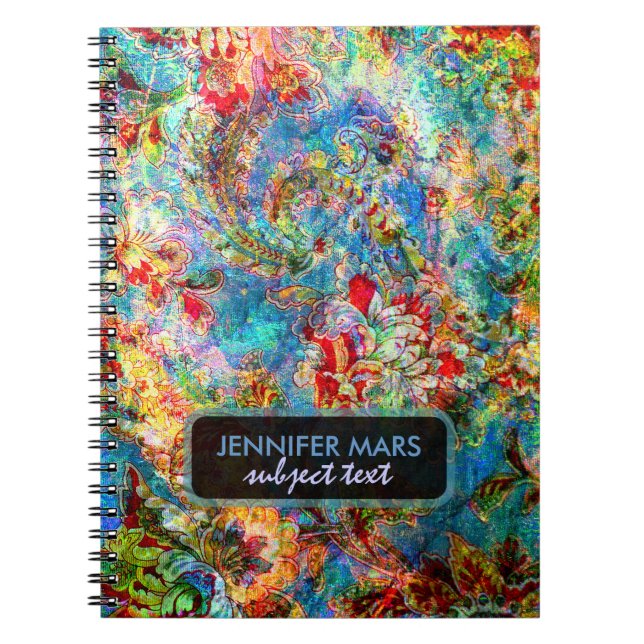 Colorful Abstract Rustic Floral Design Notebook (Front)