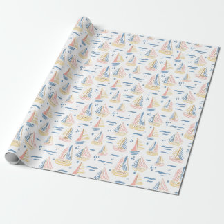 Colorful abstract sailboats with waves on the sea wrapping paper