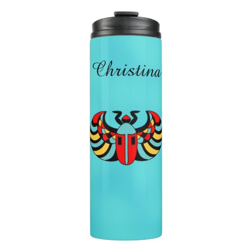 Colorful Abstract Scarab Beetle Insect Aqua Blue Thermal Tumbler