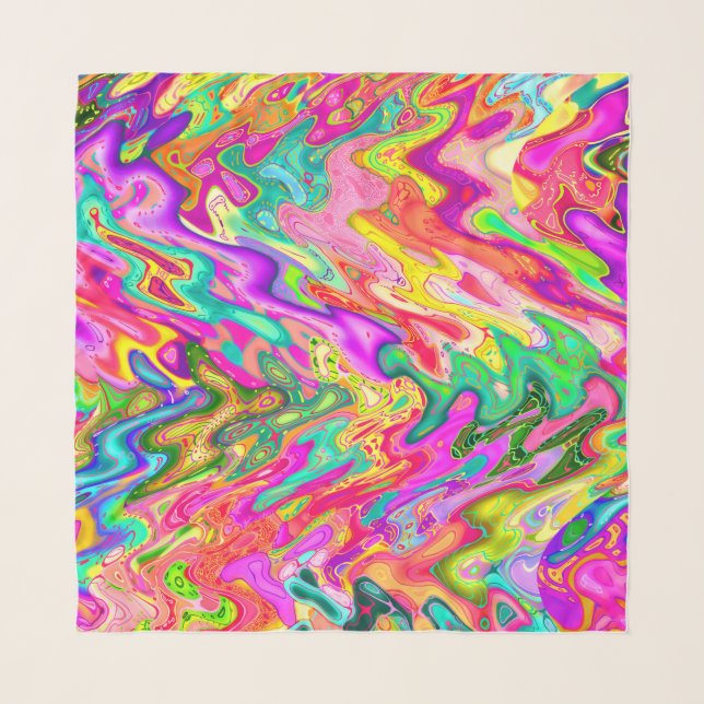 Colorful Abstract Scarf Hot Pink Yellow Lime Turqu (Front)