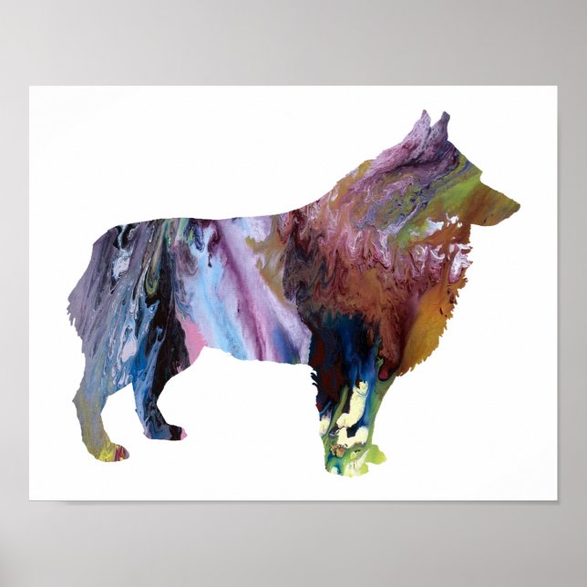 Colorful abstract Schipperke silhouette Poster (Front)