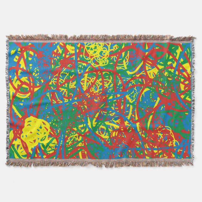 Colorful Abstract Scribbles Red Blue Green Yellow  Throw Blanket (Front)