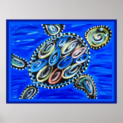 Colorful Abstract Sea Turtle Marin Life Ocean Poster