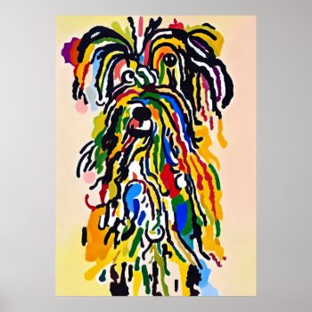 Colorful Abstract Shaggy Dog Portrait Painting Poster by prawny_vintage at Zazzle