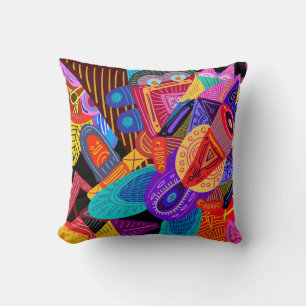 Colorful Abstract Shapes, Circles, Lines & Dots Throw Pillow