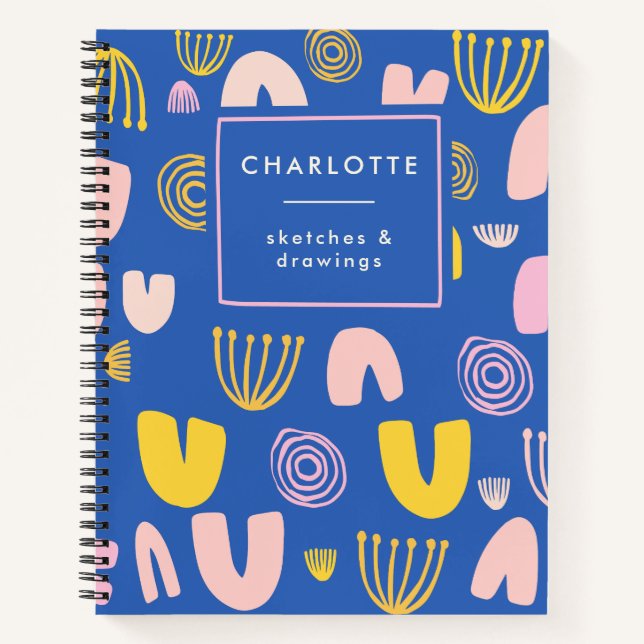 Colorful Abstract Shapes Collage Blue Sketchbook Notebook (Front)