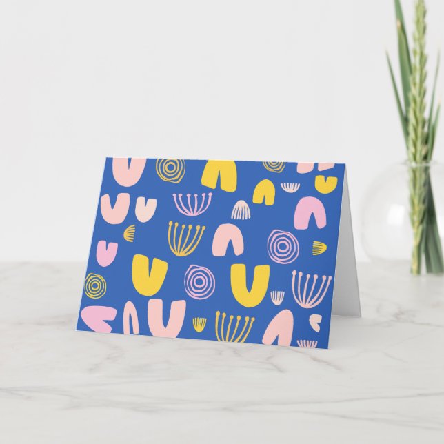 Colorful Abstract Shapes Collage Design in Blue Note Card (Front)