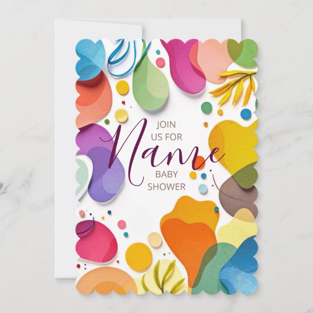 Colorful Abstract Shapes Floral Boho Baby Shower Invitation (Front)