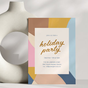 Colorful Abstract Shapes Gold Script Holiday Party Invitation