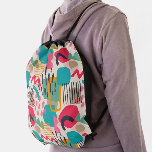 Colorful abstract shapes grunge pattern drawstring bag