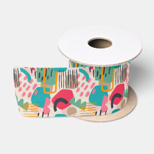 Colorful abstract shapes grunge pattern satin ribbon