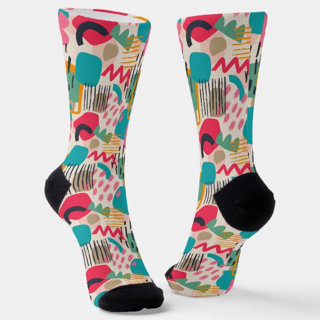Colorful abstract shapes grunge pattern socks (Angled)