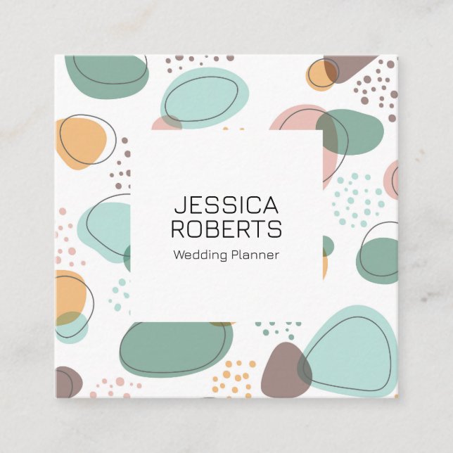 Colorful abstract shapes pattern modern design square business card (Front)