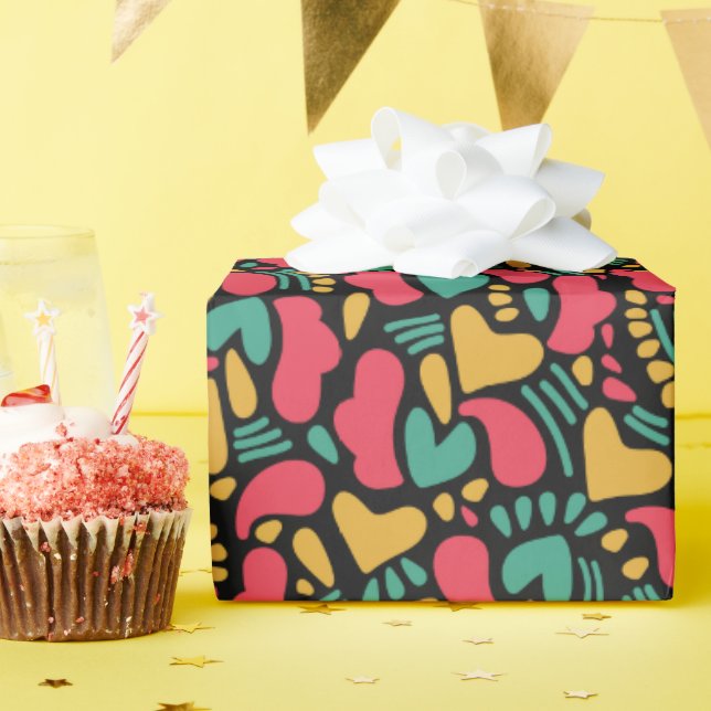 Colorful Abstract shapes pink hearts Wrapping Paper (Birthday Party)