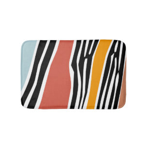 Colorful abstract shapes with zebra print design bath mat