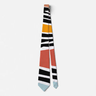 Colorful abstract shapes with zebra print design neck tie