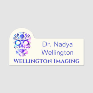 Colorful Abstract Skull Imaging Name Tag