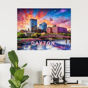 Colorful Abstract Skyline of Dayton, Ohio Poster