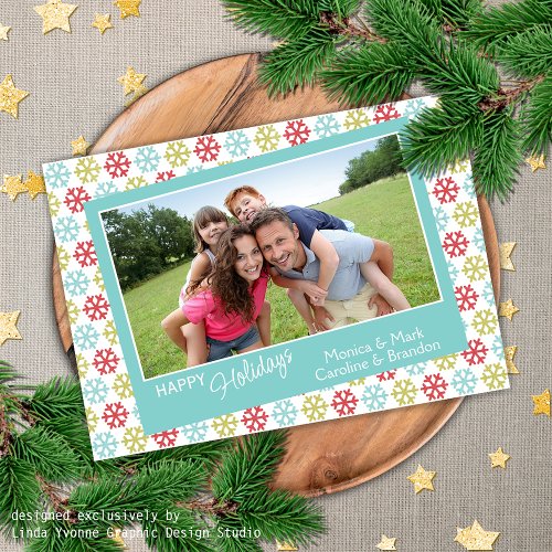 Colorful Abstract Snowflakes Happy Holidays Season Holiday Card