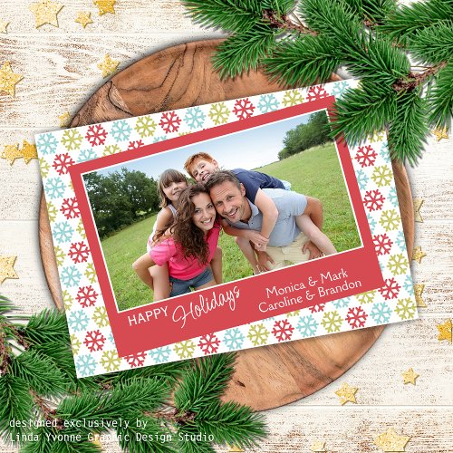 Colorful Abstract Snowflakes Happy Holidays Season Holiday Card