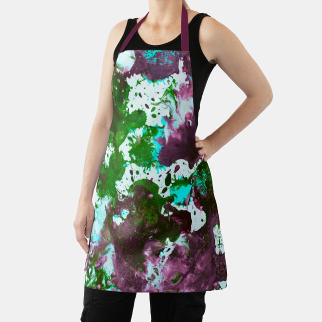 Colorful Abstract Splatter Paint Green and Purple Apron (Insitu)
