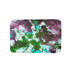 Colorful Abstract Splatter Paint Green and Purple Bath Mat