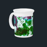 Colorful Abstract Splatter Paint Green and Purple Beverage Pitcher<br><div class="desc">This colorful abstract design features a splatter paint pattern in shades of deep eggplant purple and bright kelly green with hints of aqua blue.</div>