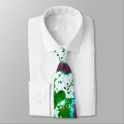 Colorful Abstract Splatter Paint Green and Purple Neck Tie