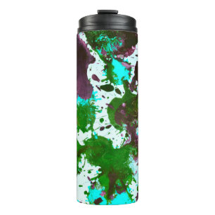 Colorful Abstract Splatter Paint Green and Purple Thermal Tumbler