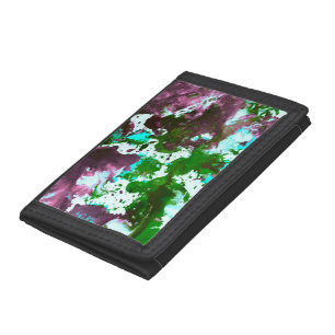 Colorful Abstract Splatter Paint Green and Purple Tri-fold Wallet