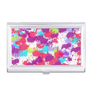 Colorful Abstract Splatter Paint, Red and Purple Business Card Case