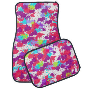 Colorful Abstract Splatter Paint, Red and Purple Car Floor Mat