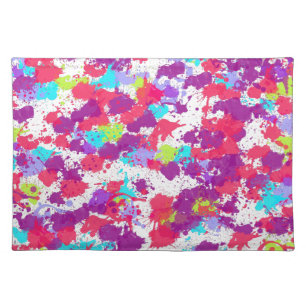 Colorful Abstract Splatter Paint, Red and Purple Cloth Placemat