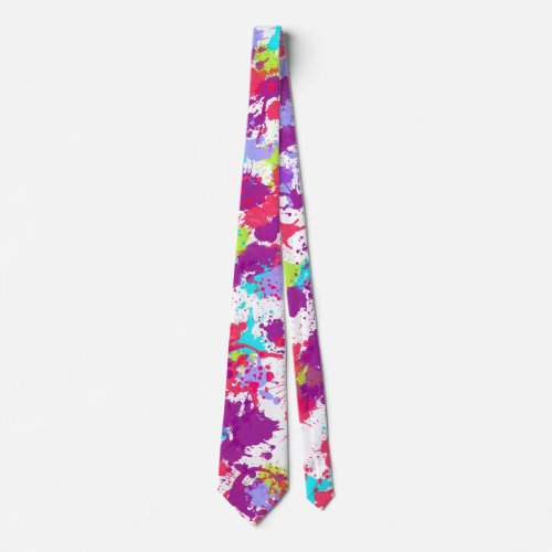 Colorful Abstract Splatter Paint Red and Purple Neck Tie