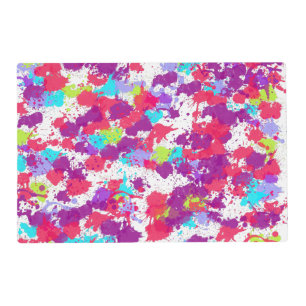 Colorful Abstract Splatter Paint, Red and Purple Placemat