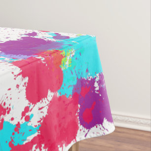 Colorful Abstract Splatter Paint, Red and Purple Tablecloth