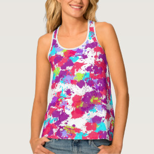 Colorful Abstract Splatter Paint, Red and Purple Tank Top