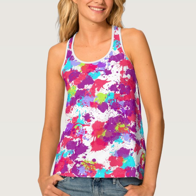Colorful Abstract Splatter Paint, Red and Purple Tank Top (Front)