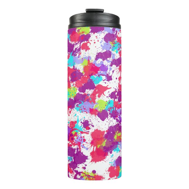 Colorful Abstract Splatter Paint, Red and Purple Thermal Tumbler (Front)