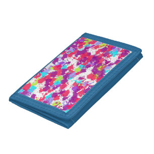 Colorful Abstract Splatter Paint, Red and Purple Trifold Wallet
