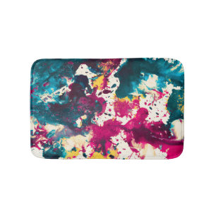 Colorful Abstract Splatter Paint Teal and Magenta Bath Mat