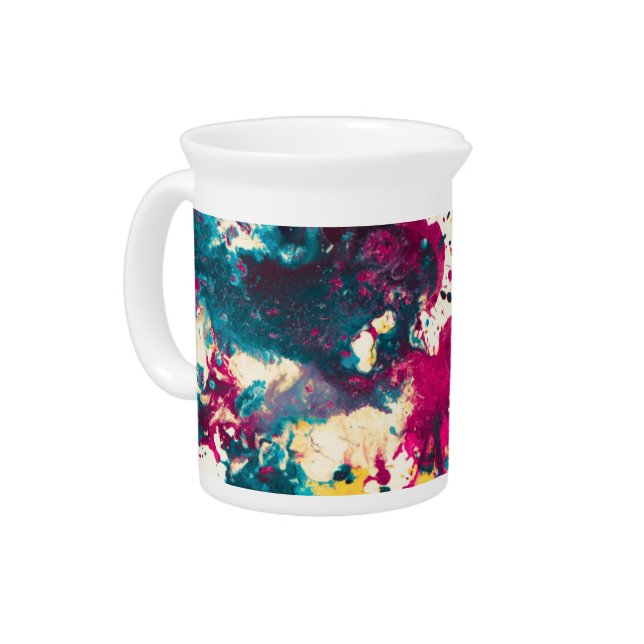 Colorful Abstract Splatter Paint Teal and Magenta Beverage Pitcher (Left)
