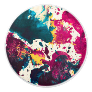 Colorful Abstract Splatter Paint Teal and Magenta Ceramic Knob